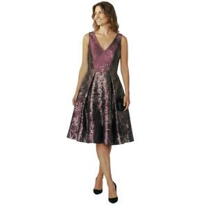 CAROLINA HERRERA Fit and Flare Pleated Knee Length Sleeveless Dress